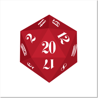 Red 20-Sided Dice Design Posters and Art